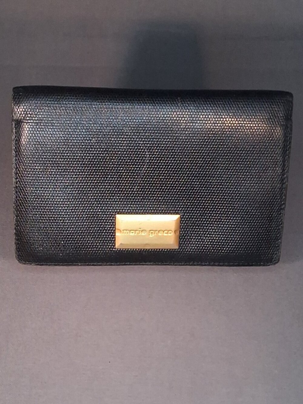 Vintage 80s Marie Greco Black Lizard Embossed Leather Kiss Lock Wallet